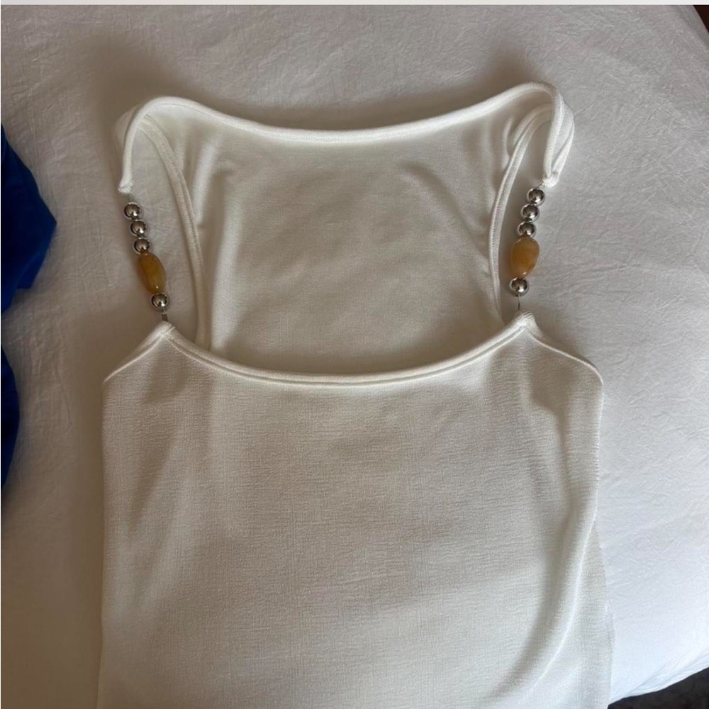SHEIN White Tank Top with Beaded Straps
